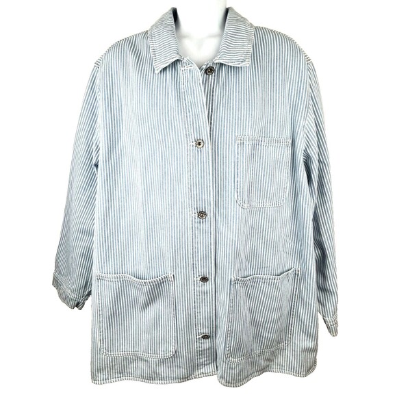 Old Navy Chore Utility Jean Denim Jacket Blue White Stripe Womens XXL 2XL NWT - Picture 1 of 14